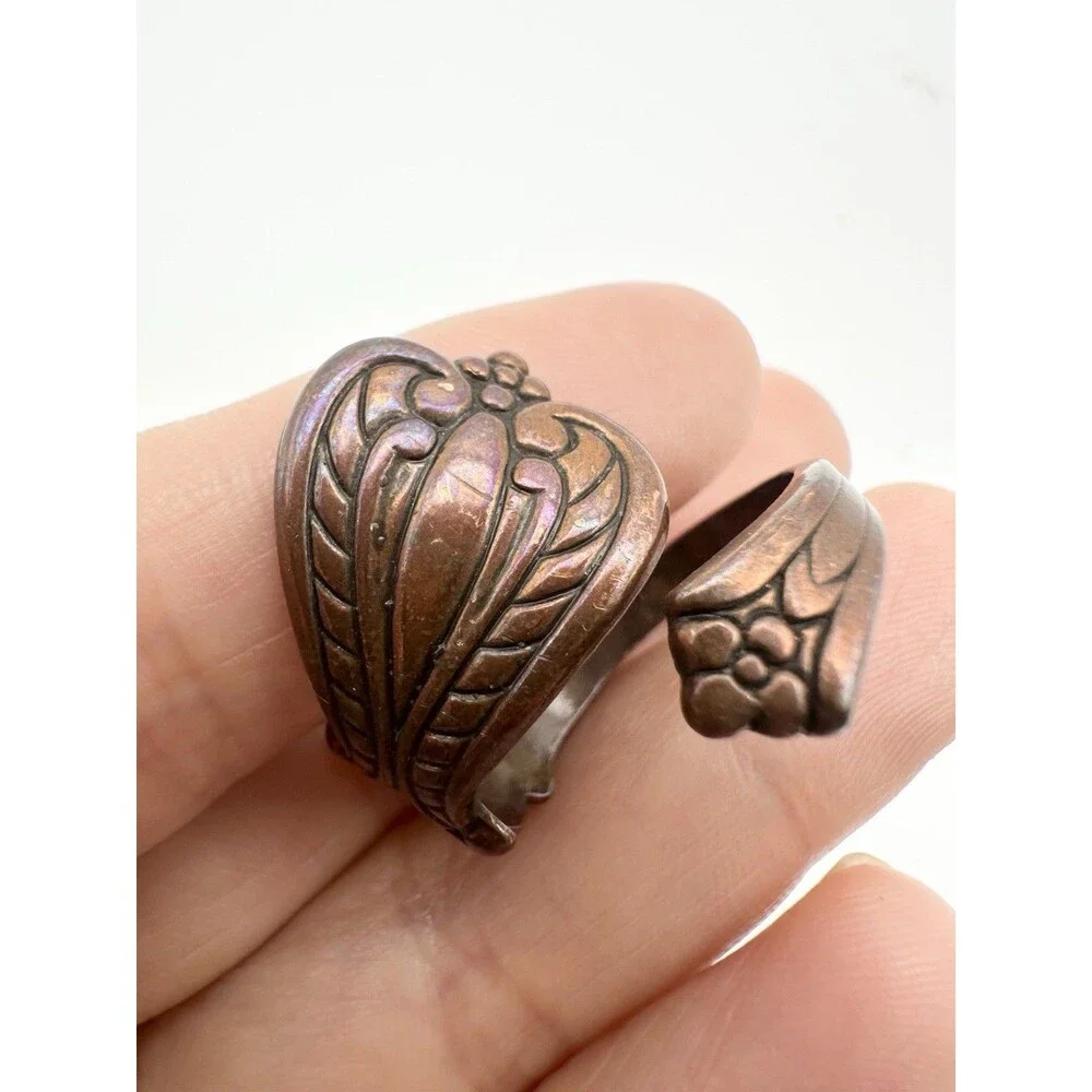 Vintage Solid copper adjustable Spoon ring Size 7.5